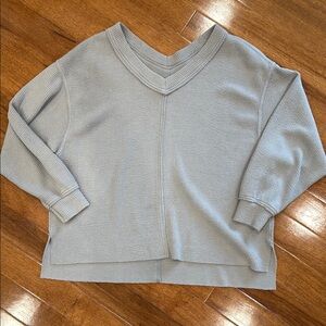 Aerie Oversized High-Low Wide V-neck Ribbed Sweater